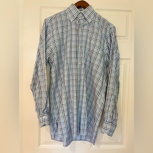 Paul Stuart Blue Check Cotton Dress Shirt Size Small